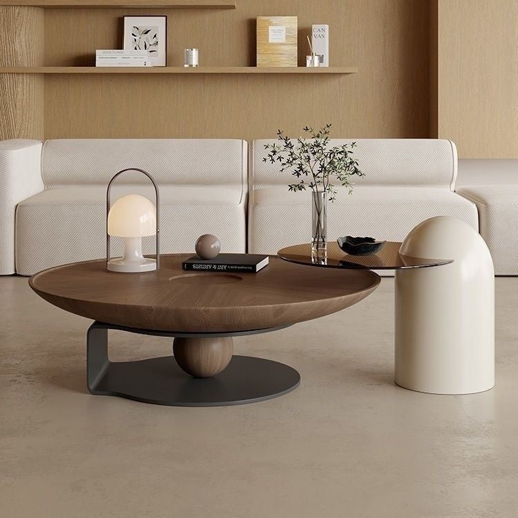 Light luxury design high sense walnut color simple coffee table combined small home round living room