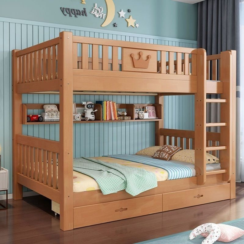 Oak upper lower bunk high and low dormitory bed, small solid wood bed for children, students, adults.