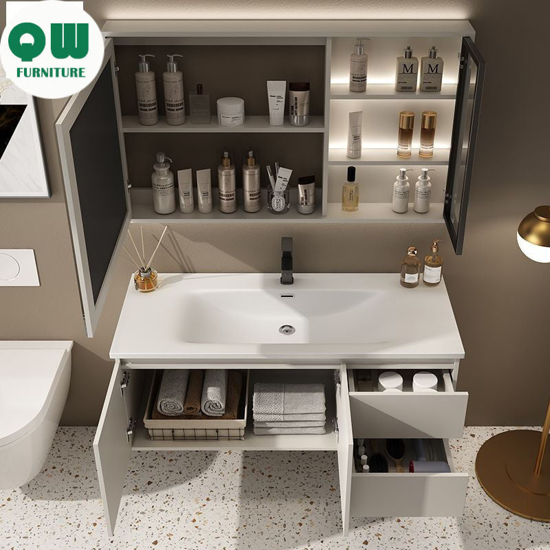 QW- Washbasin with Smart Mirror Bathroom, Real Wood Storage Cabinet in the Bathroom