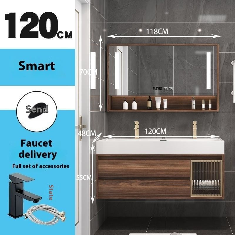 Kabinet Penyimpanan Kayu Asli Cermin Pintar QW- di Bilik Mandi, Set Singki Bilik Mandi 