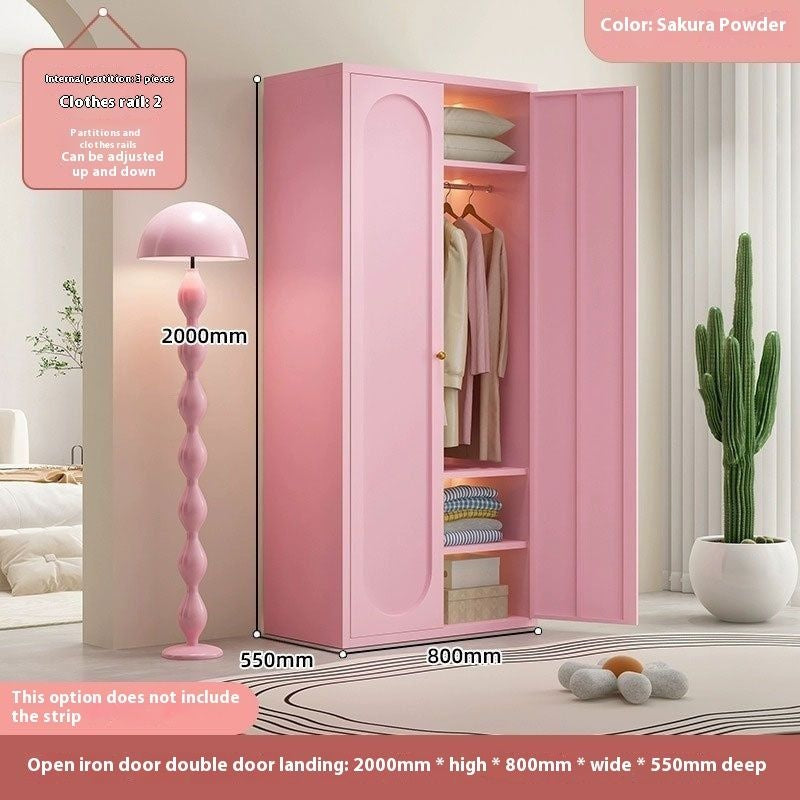 Cream Windbreaker Bedroom Home Iron Wardrobe Three-Door Storage Cabinet Easy Combination
