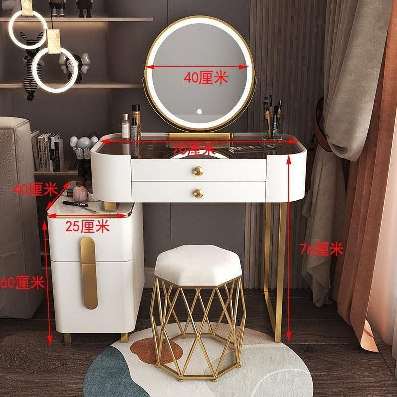 Meja Solek Moden Ringkas Kabinet Penyimpanan Sisi Katil Bilik Tidur Solek Kerusi Cermin Pelbagai Fungsi