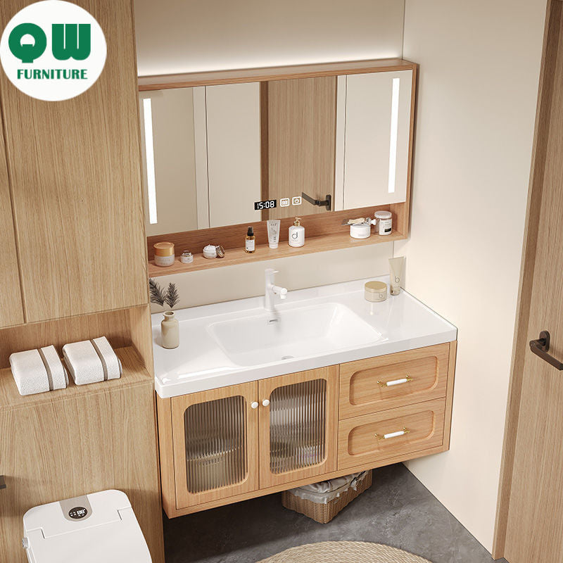 QW- Solid Wood Storage Smart Mirror Cabinet Bathroom Sink Set