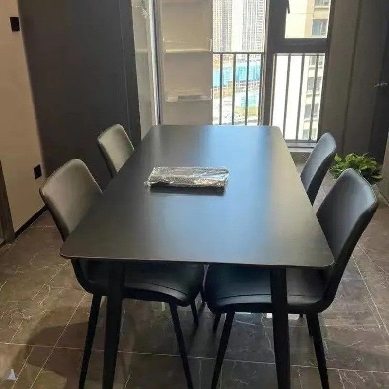 Italian light color elegant black with stone chairs combination modern simple home dining table