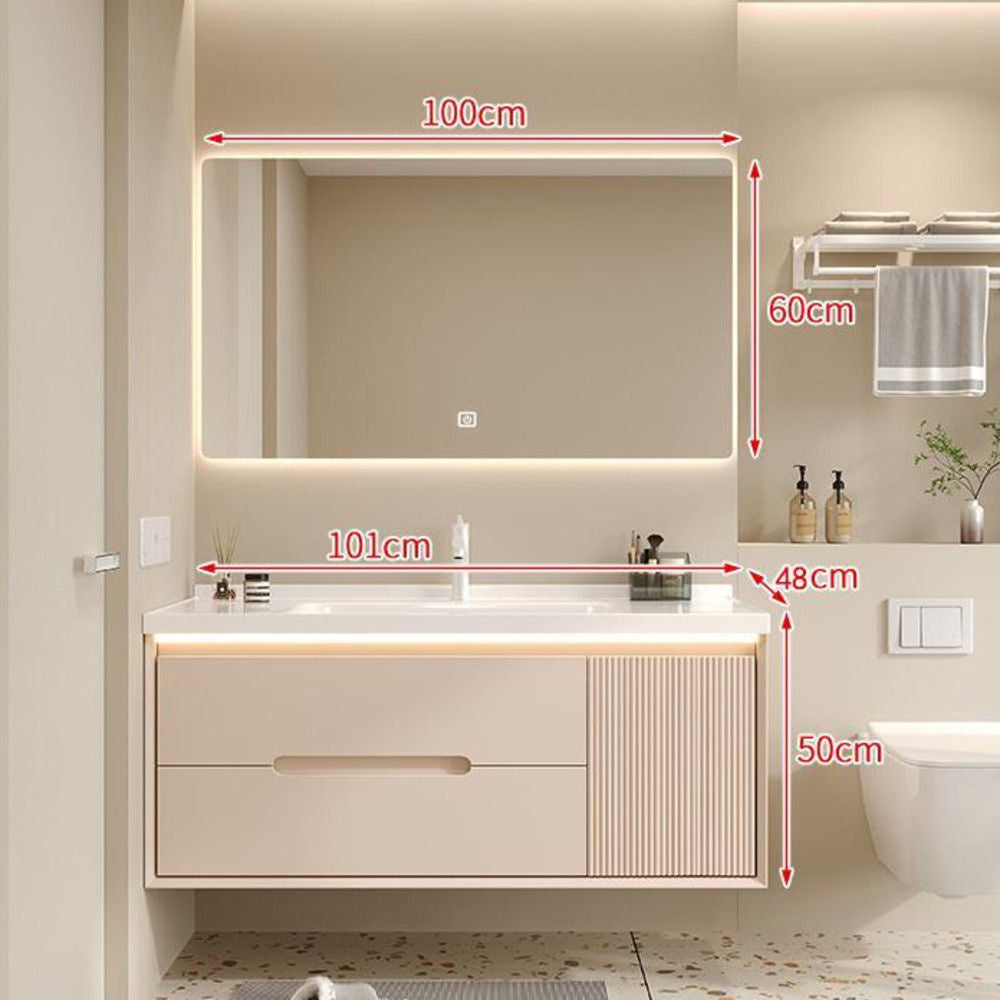 Set Singki Bilik Mandi Kabinet Cermin Pintar Penyimpanan Kayu Padu QW- 