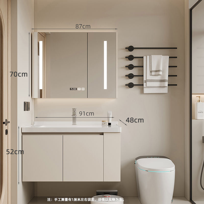 QW- Set kabinet kayu asli dengan cermin pintar dan sinki bilik mandi. 