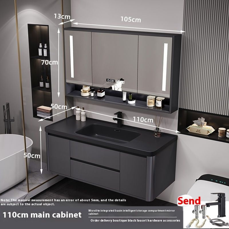 QW- Bathroom storage with smart mirror and black glass cabinet made of real wood.