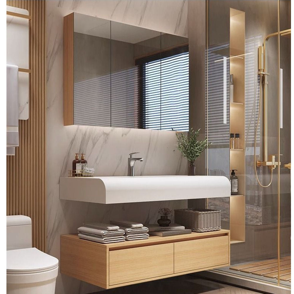 QW- Solid Wood Storage Smart Mirror Cabinet Bathroom Sink Set