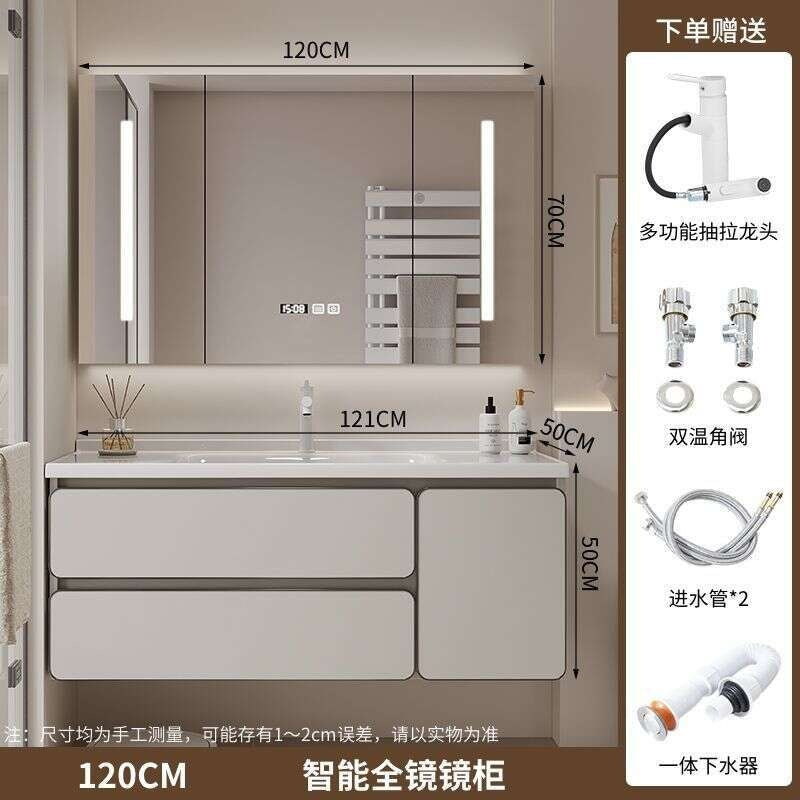 QW- Kabinet simpanan kayu asli cermin pintar di bilik mandi, sinki bilik mandi 