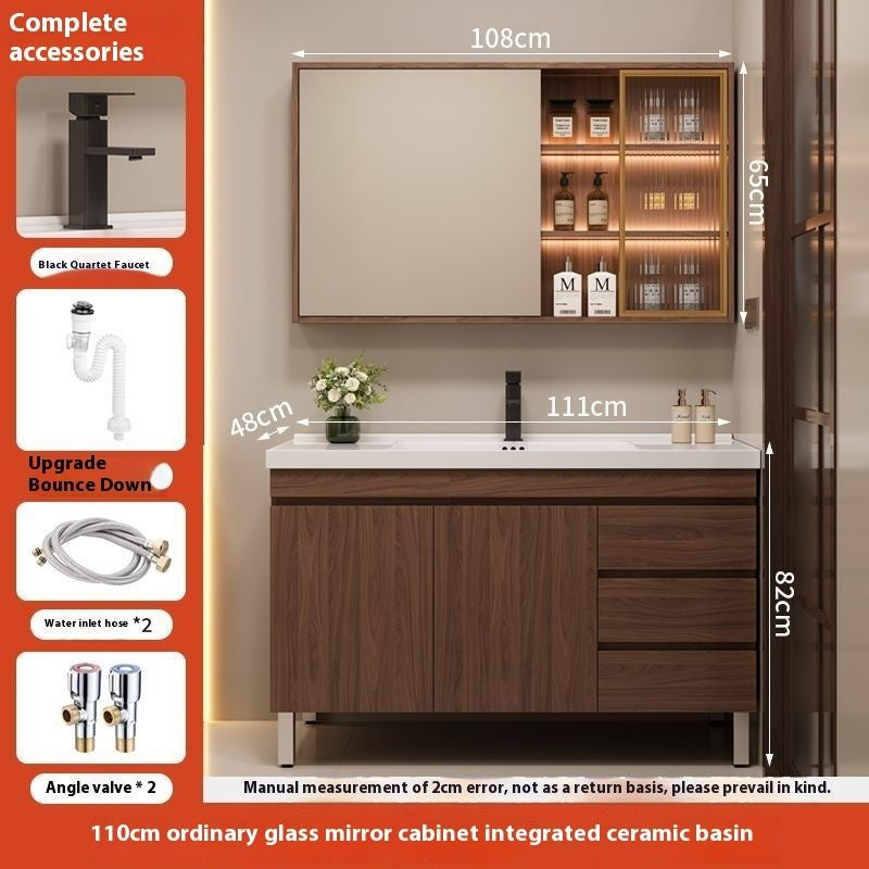 QW- Brown Real Wood Storage Cabinet Smart Materials for the Bathroom Sink Set