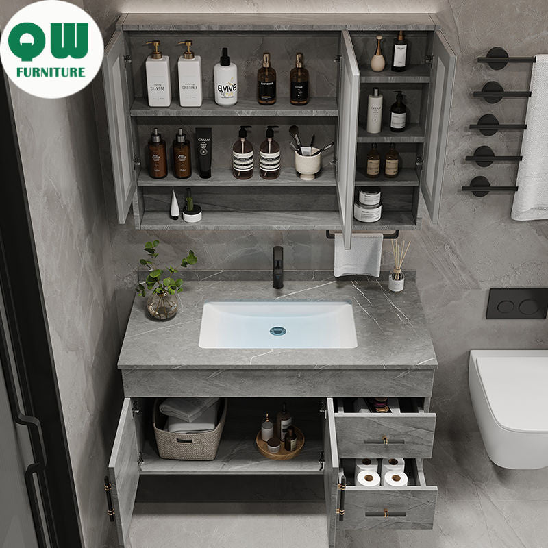 QW- Kabinet Cermin Pintar Diperbuat Daripada Kayu Asli di Bilik Mandi, Singki Bilik Mandi 