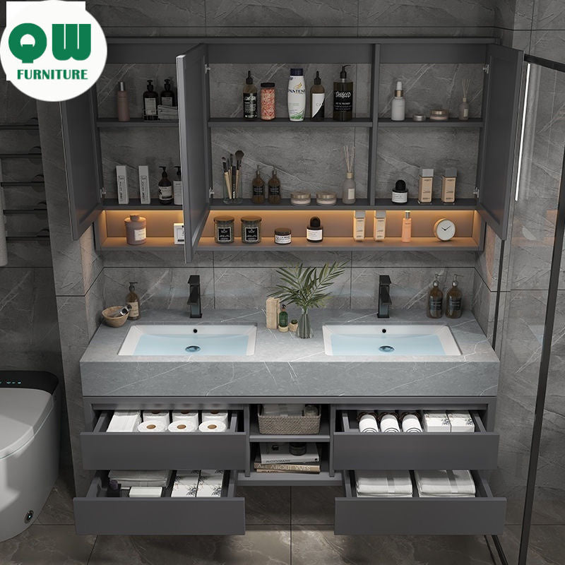 QW- Real wood storage smart mirror bathroom, sink cabinet for bathroom