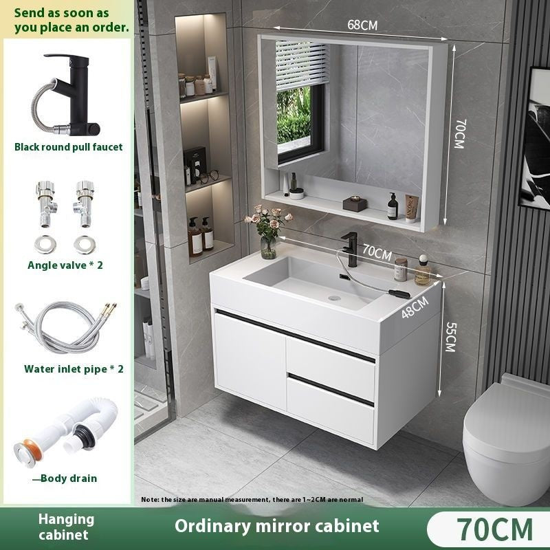 Set Singki Kabinet Cermin Pintar Penyimpanan Kayu Asli QW- di Bilik Mandi 