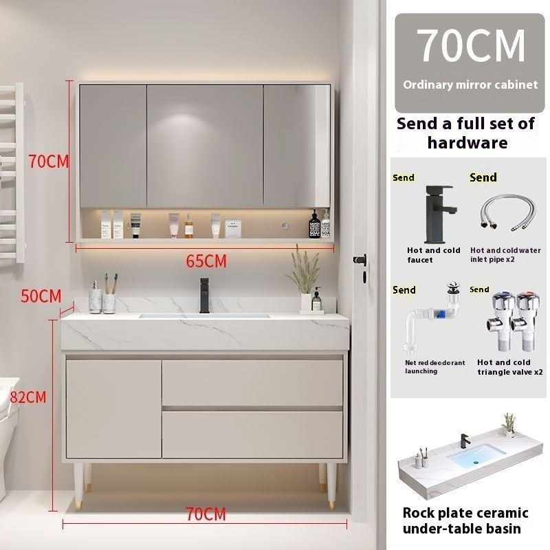 Set Singki Bilik Mandi Kabinet Cermin Pintar Penyimpanan Kayu Padu Tersuai QW 