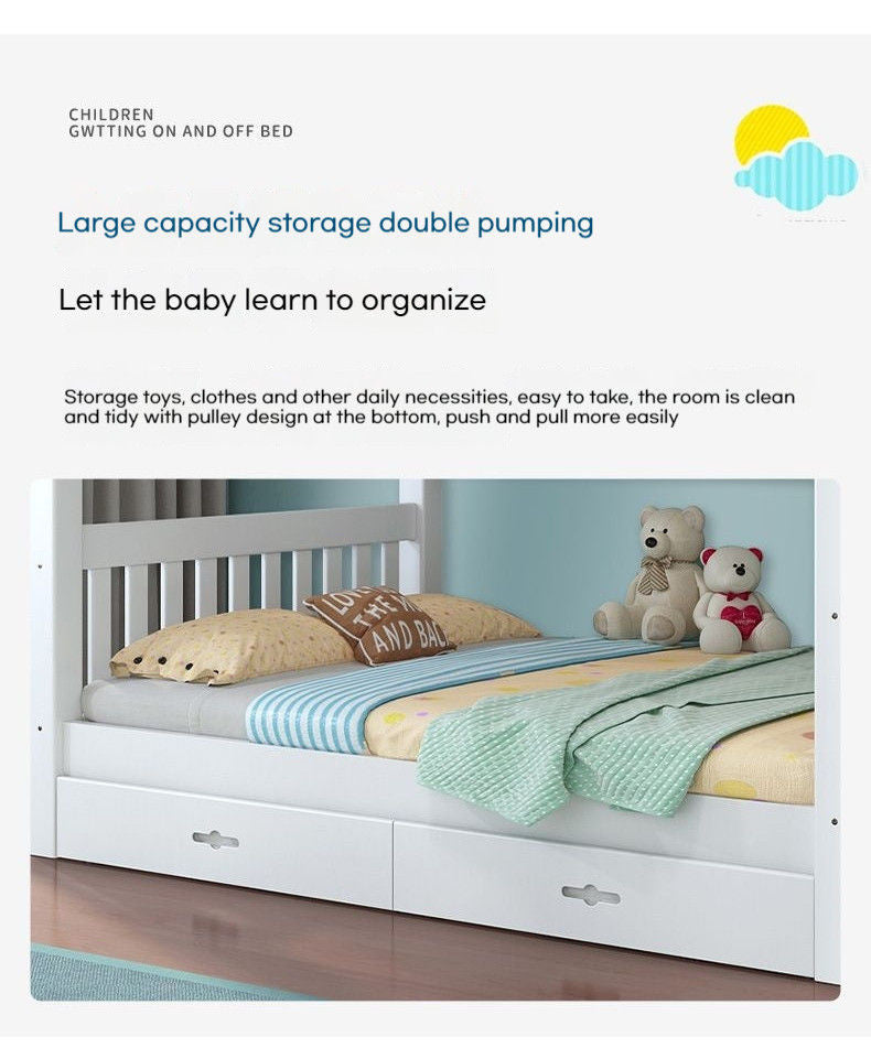 European template solid wood high low small bed, children's upper and lower beds, white oak house bunk bed