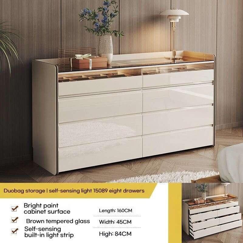 Penyimpanan Bilik Tidur Moden yang ringkas di hujung katil Kabinet elegan di ruang tamu Kabinet storan yang dipasang di dinding, meja solek