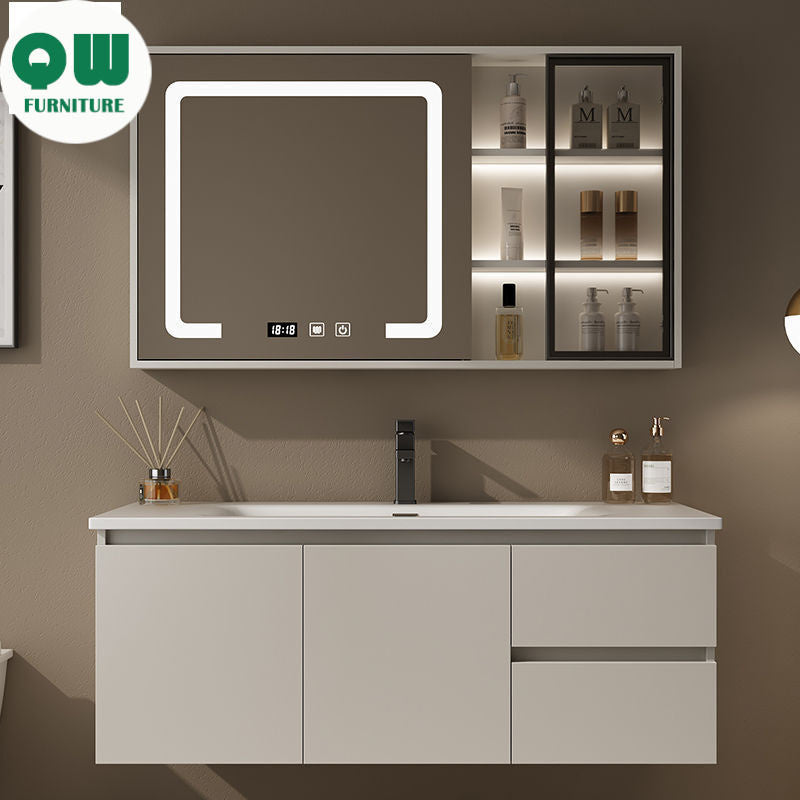 QW- Washbasin with Smart Mirror Bathroom, Real Wood Storage Cabinet in the Bathroom