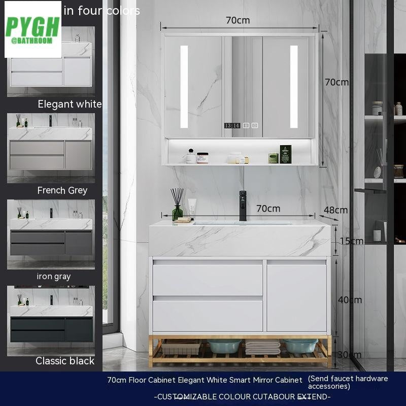 QW- Marble Solid Wood Basin Set Integrated Bathroom Storage Cabinet