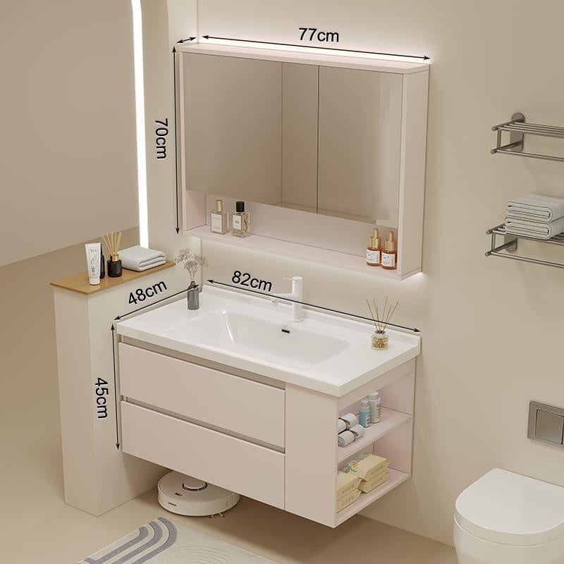Set Singki Bilik Mandi Kabinet Cermin Pintar Penyimpanan Kayu Padu QW- 