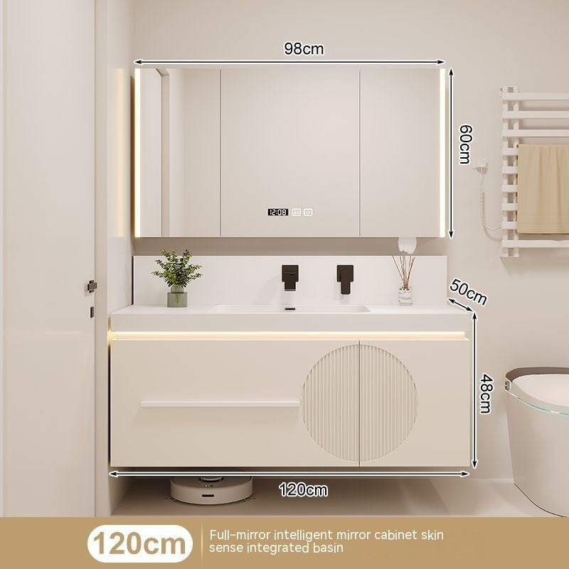 Kabinet Cermin Pintar Gaya Krim QW- untuk Bilik Mandi, Kabinet Penyimpanan, Set Singki Bilik Mandi 